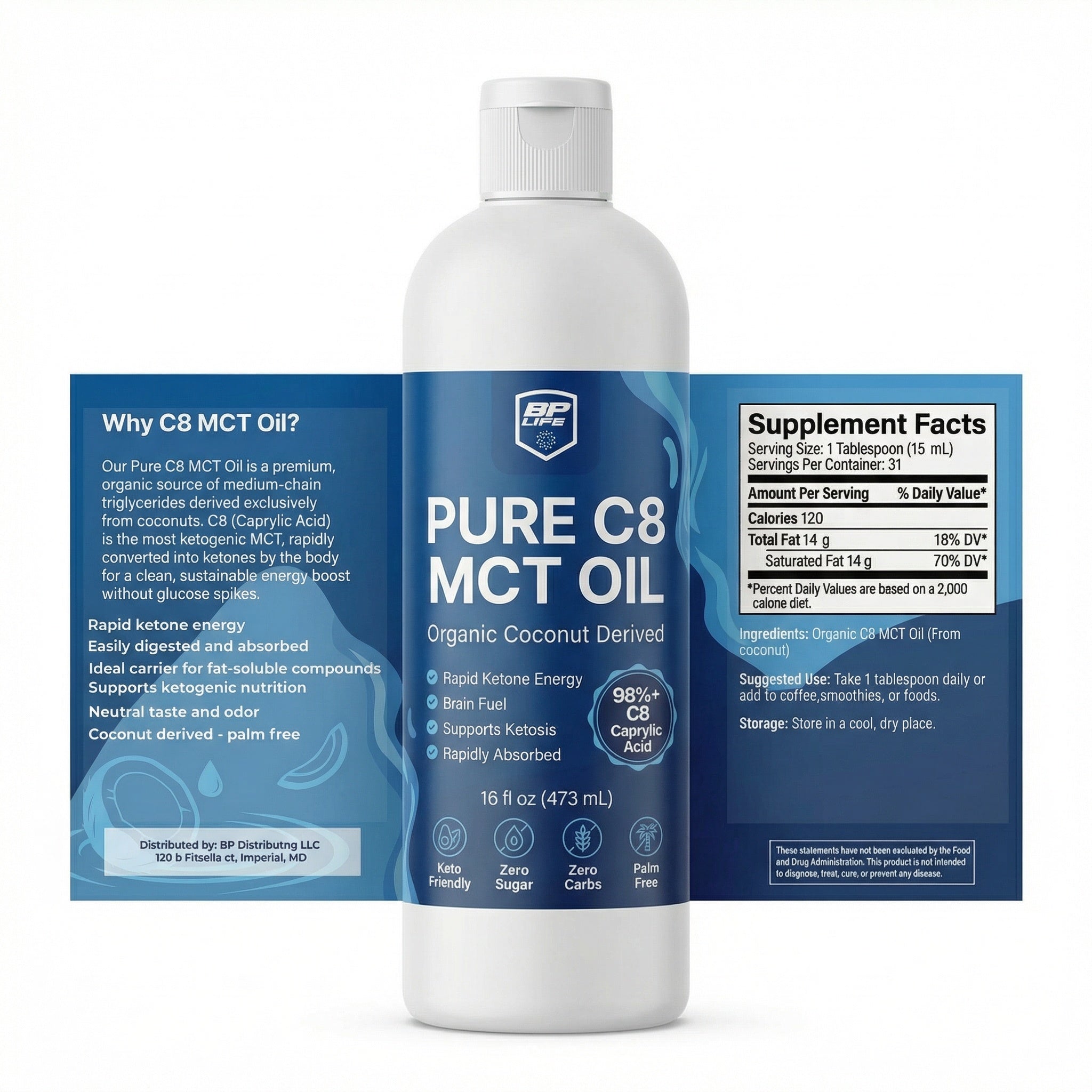 Organic C8 MCT oil (16oz)